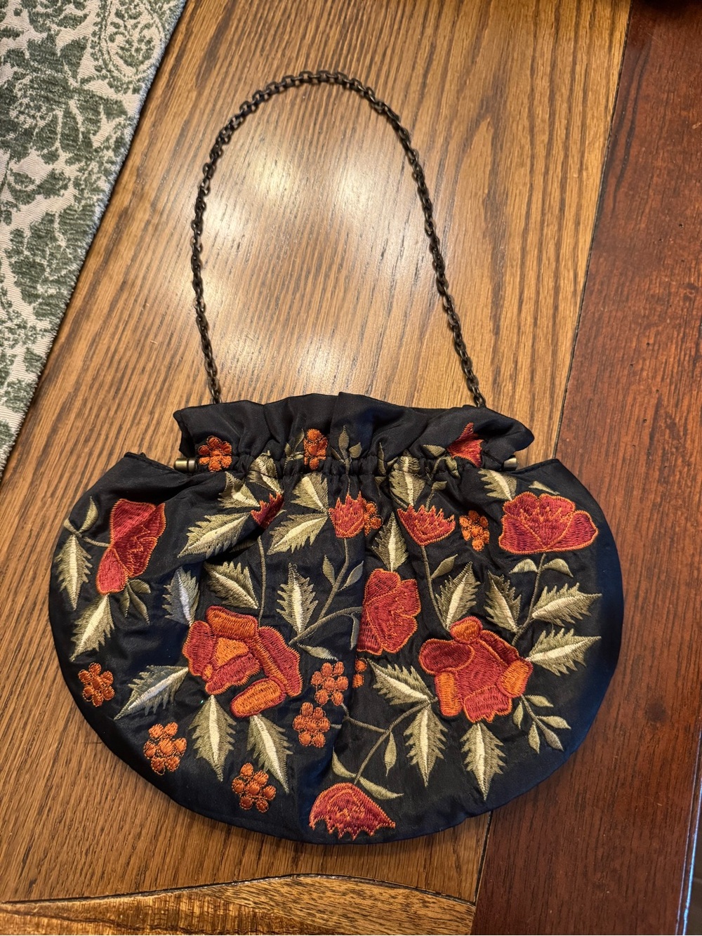 Moyna Floral Black with Embroidered Orange Flowers